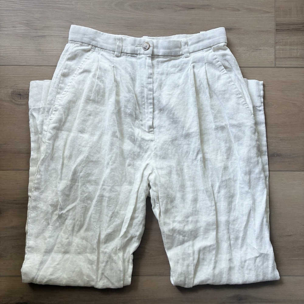 Banana Republic High Rise Wide Leg 100% Linen Cream Ivory White Pants Size 4 - Picture 2 of 6
